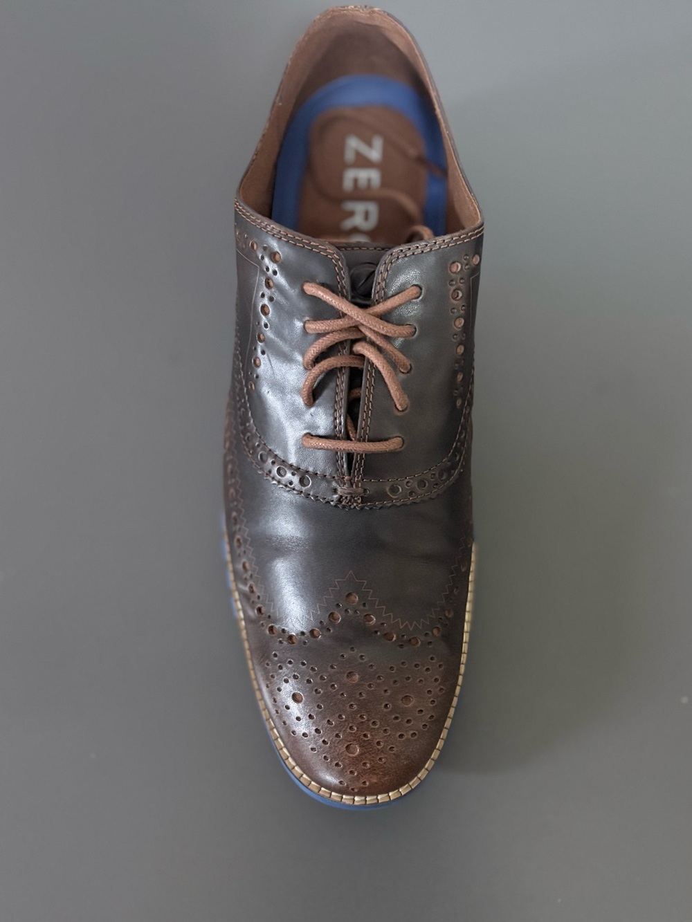 Cole Haan Zerogrand Wingtip Oxford Shoes Men’s Size 12 Brown Leather Blue Sole - Picture 2 of 11